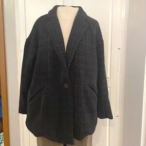 Flawless Black Textured Tweed Blazer Womens Size S Single Button Wool Blend soft